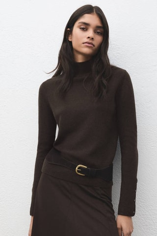 Pull col perkins poignets boutonnés - Marron