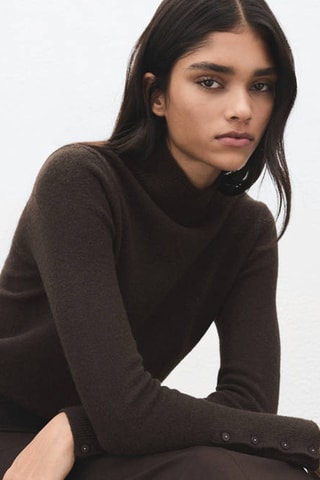 Pull col perkins poignets boutonnés - Marron