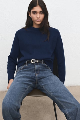 Pull-over maille en laine - Bleu marine