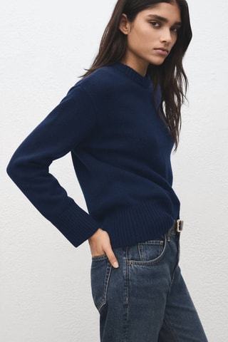 Pull-over maille en laine - Bleu marine