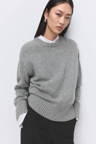 Pull-over maille en laine - Gris chiné