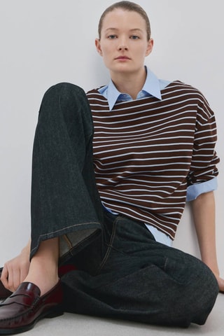 Sweat rayures col bateau - Marron