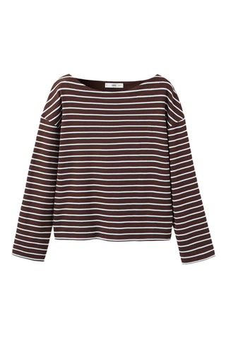 Sweat rayures col bateau - Marron