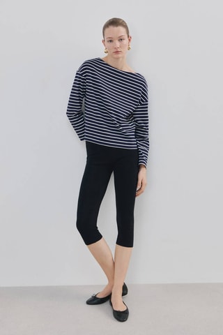 Sweat rayures col bateau - Bleu marine