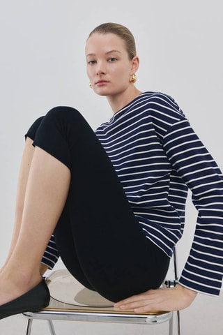 Sweat rayures col bateau - Bleu marine