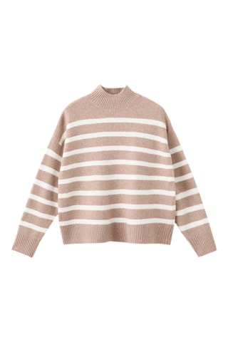 Pull rayé oversize col roulé - Gris clair