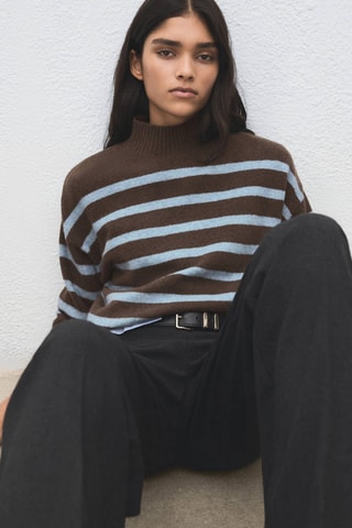Pull rayé oversize col roulé - Marron
