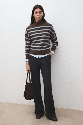 Pull rayé oversize col roulé - Marron