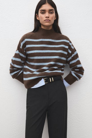 Pull rayé oversize col roulé - Marron