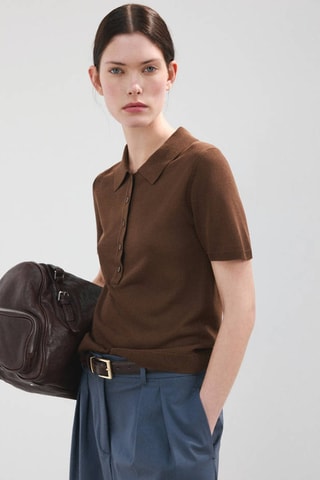 Pull-over maille col polo - Marron