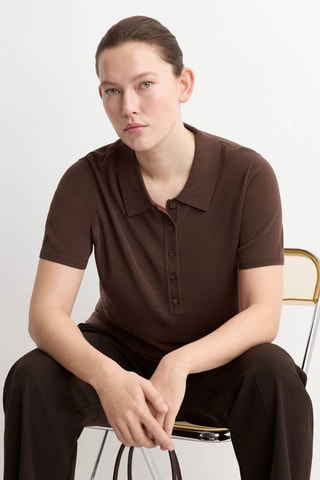 Pull-over maille col polo - Marron