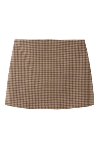 Jupe courte pied-de-poule - Marron