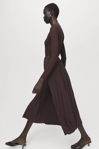 Robe midi évasée ceinture - Marron