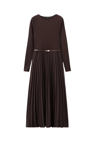 Robe midi évasée ceinture - Marron