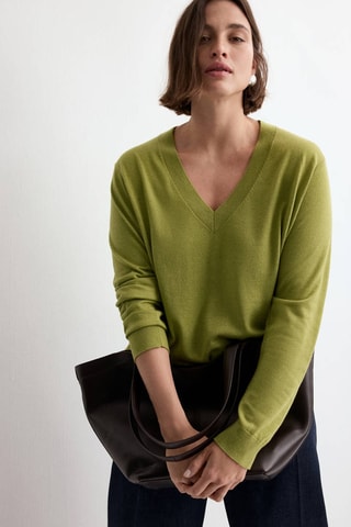 Pull-over maille col en V - Vert