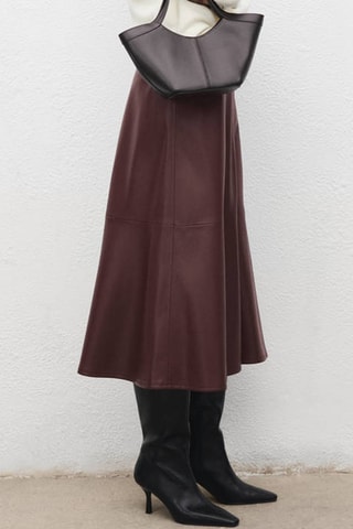 Jupe midi cuir synthétique - Rouge