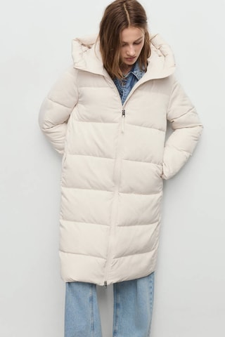 Anorak long matelassé capuche - Écru