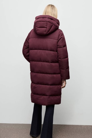 Anorak long matelassé capuche - Rouge