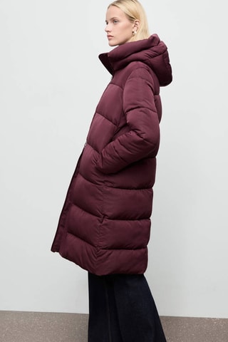 Anorak long matelassé capuche - Rouge