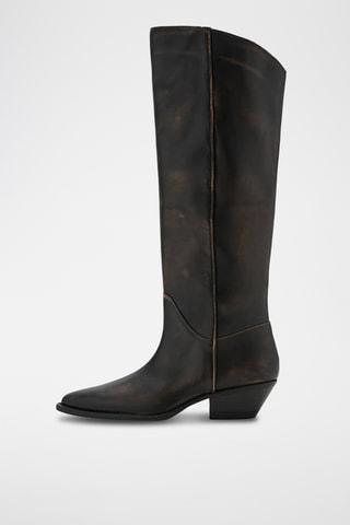 Bottes en cuir effet usé - Marron