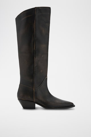 Bottes en cuir effet usé - Marron