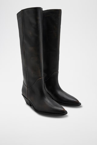 Bottes en cuir effet usé - Marron