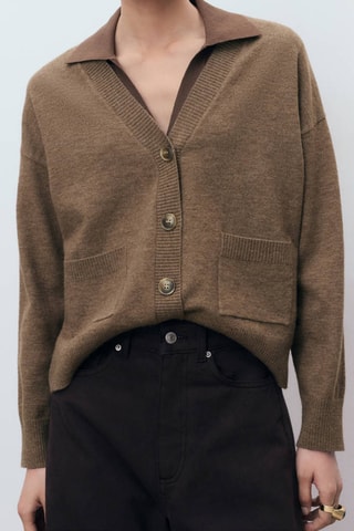 Cardigan col en V poches - Marron