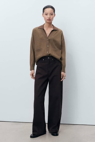 Cardigan col en V poches - Marron