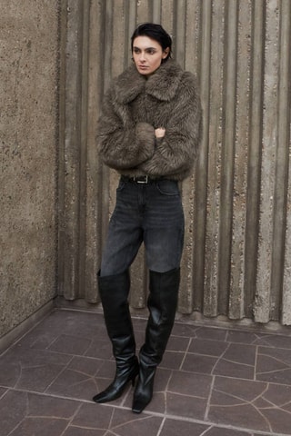 Veste fausse fourrure revers - Gris