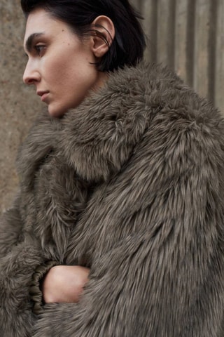 Veste fausse fourrure revers - Gris