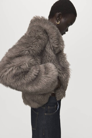 Veste fausse fourrure revers - Gris