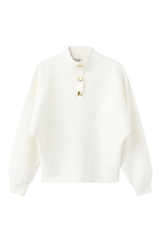 Pull à col montant avec boutons bijoux - Écru