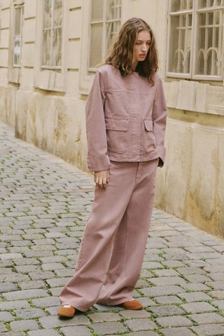 Veste en jean col velours côtelé - Rose clair