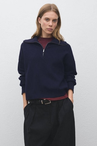 Pull-over maille col zippé - Bleu marine