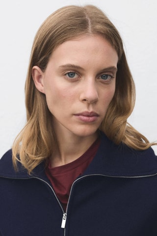 Pull-over maille col zippé - Bleu marine