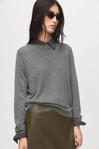 Pull-over maille fine col rond - Gris chiné