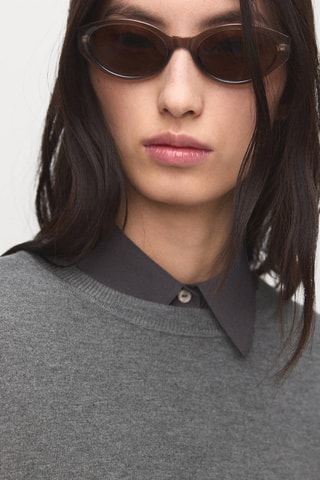 Pull-over maille fine col rond - Gris chiné