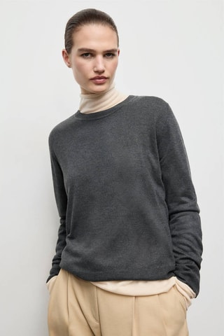 Pull-over maille fine col rond - Gris foncé