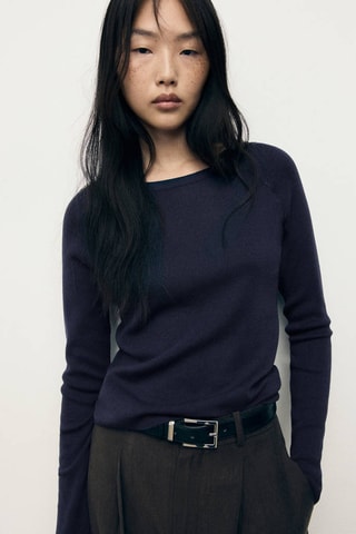 Pull-over maille fine manches longues - Bleu marine