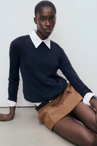 Pull-over maille fine manches longues - Bleu marine
