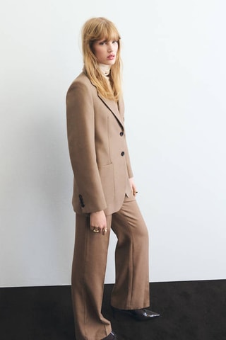 Pantalon de costume droit laine mélangée - Marron