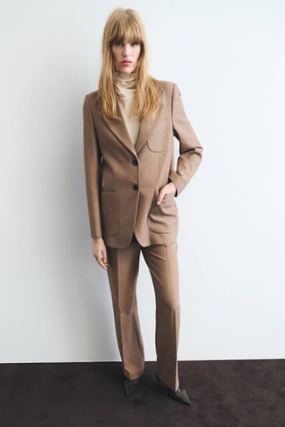 Pantalon de costume droit laine mélangée - Marron