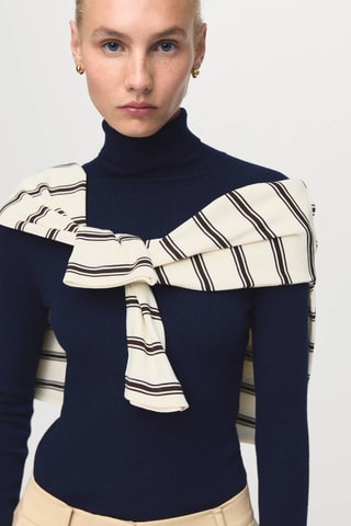 Pull-over à col montant en laine - Bleu marine