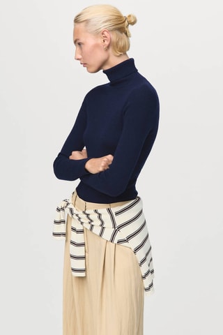 Pull-over à col montant en laine - Bleu marine