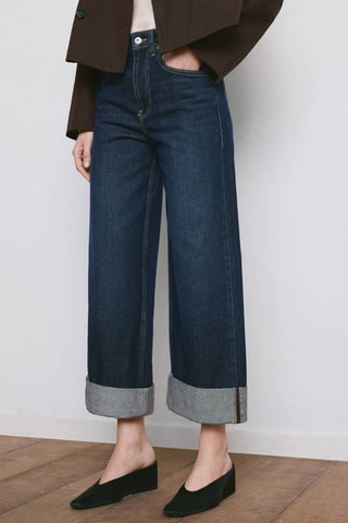 Jean large à revers - Bleu