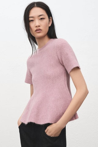 Pull péplum à manches courtes - Rose clair