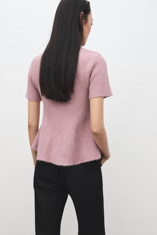 Pull péplum à manches courtes - Rose clair