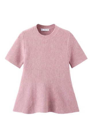 Pull péplum à manches courtes - Rose clair