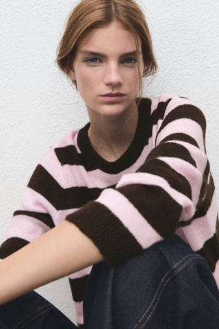 Pull-over en maille à rayures - Rose