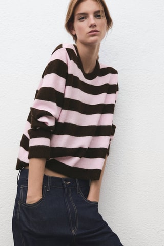 Pull-over en maille à rayures - Rose